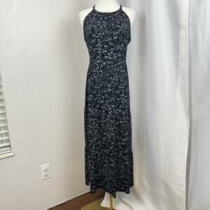 Old Navy‎ Maxi Dress Womens Medium Black Floral Halter Tiered Fairygrunge Boho